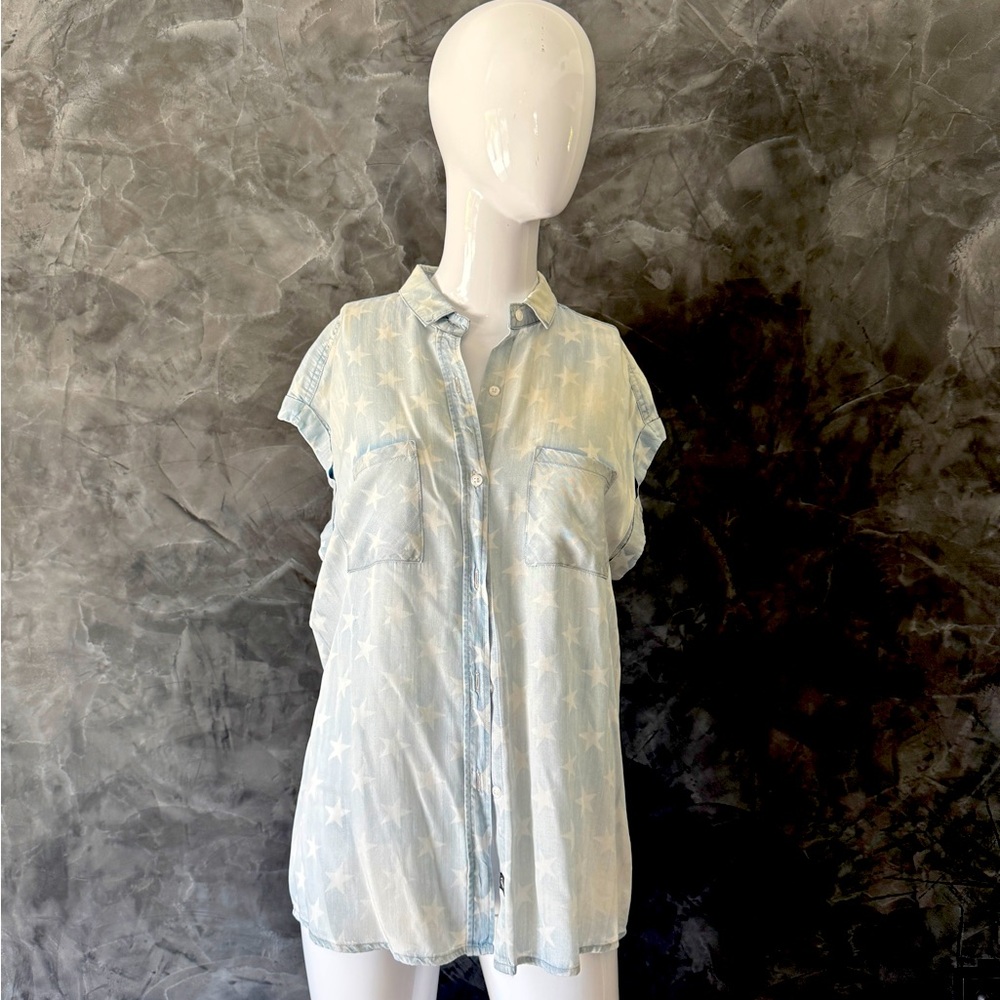 Rails White Cap Sleeve Polo Blouse Relaxed Fit